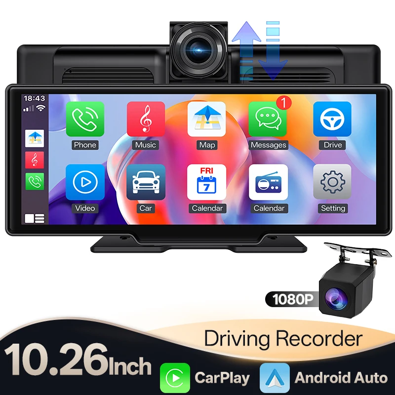 Hippcron 10.26” 4K DVR Portable Car Radio Wireless CarPlay Android Auto Dash Cam IPS Touch Screen BT Audio Dual Lens Record
Hippcron 10.26” 4K DVR Portable Car Radio Wireless CarPlay Android Auto Dash Cam IPS Touch Screen BT Audio Dual Lens Record