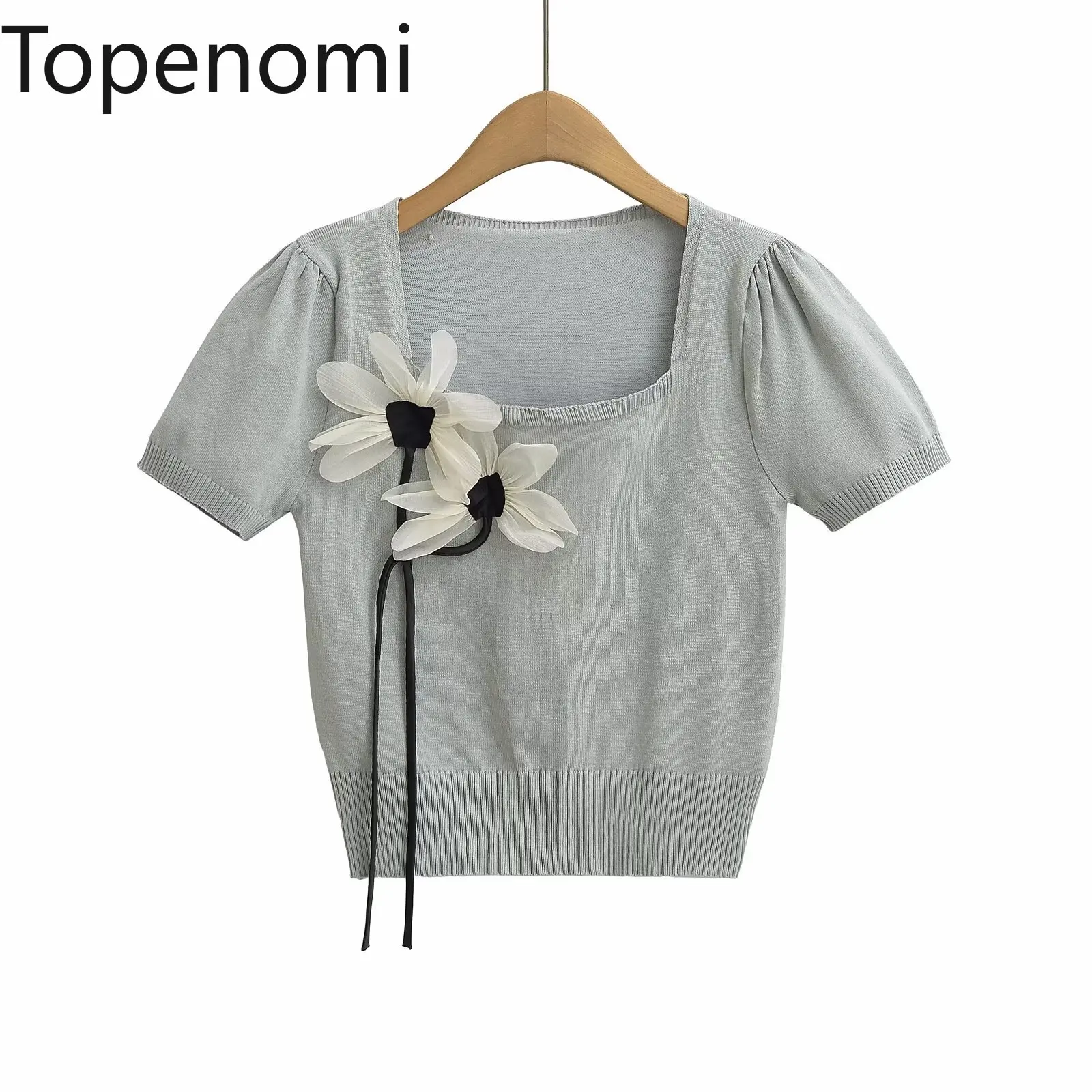Topenomi Fashion 3D Flower Square Collar Knitted Pullover Women Summer Short Sleeve Slim Fit Crop Top Sweet Casual Chic Sweater
Topenomi Fashion 3D Flower Square Collar Knitted Pullover Women Summer Short Sleeve Slim Fit Crop Top Sweet Casual Chic Sweater