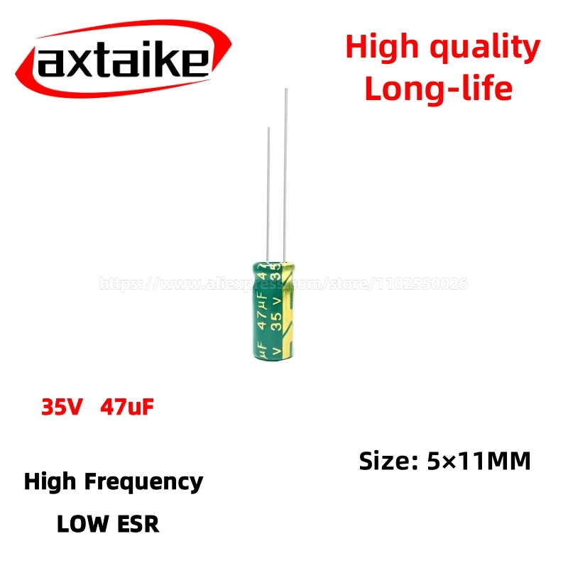 50PCS 35V47uF Aluminum Capacitor, High Frequency Low ESR 105°C Radial for Power Supply Long-life 5×11MM
50PCS 35V47uF Aluminum Capacitor, High Frequency Low ESR 105°C Radial for Power Supply Long-life 5×11MM