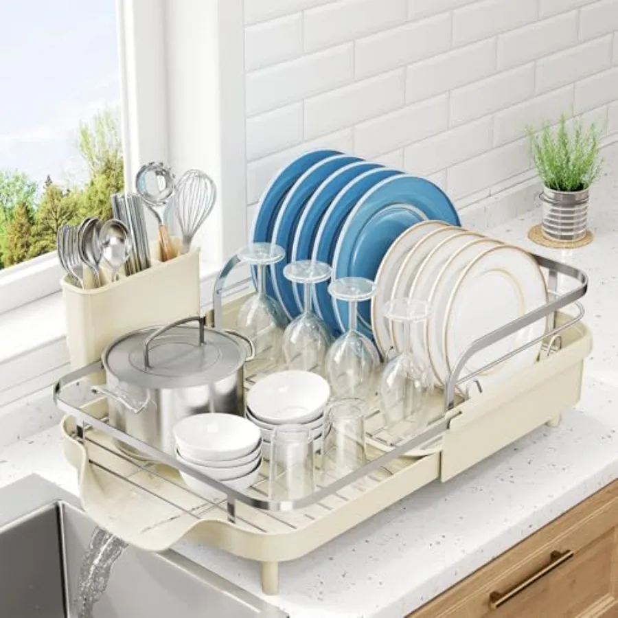 Dish Drying Rack, Expandable Dish Rack for Kitchen Counter, Stainless Steel Dish Drainer with Drainboard Set and Utensil Holder
Dish Drying Rack, Expandable Dish Rack for Kitchen Counter, Stainless Steel Dish Drainer with Drainboard Set and Utensil Holder