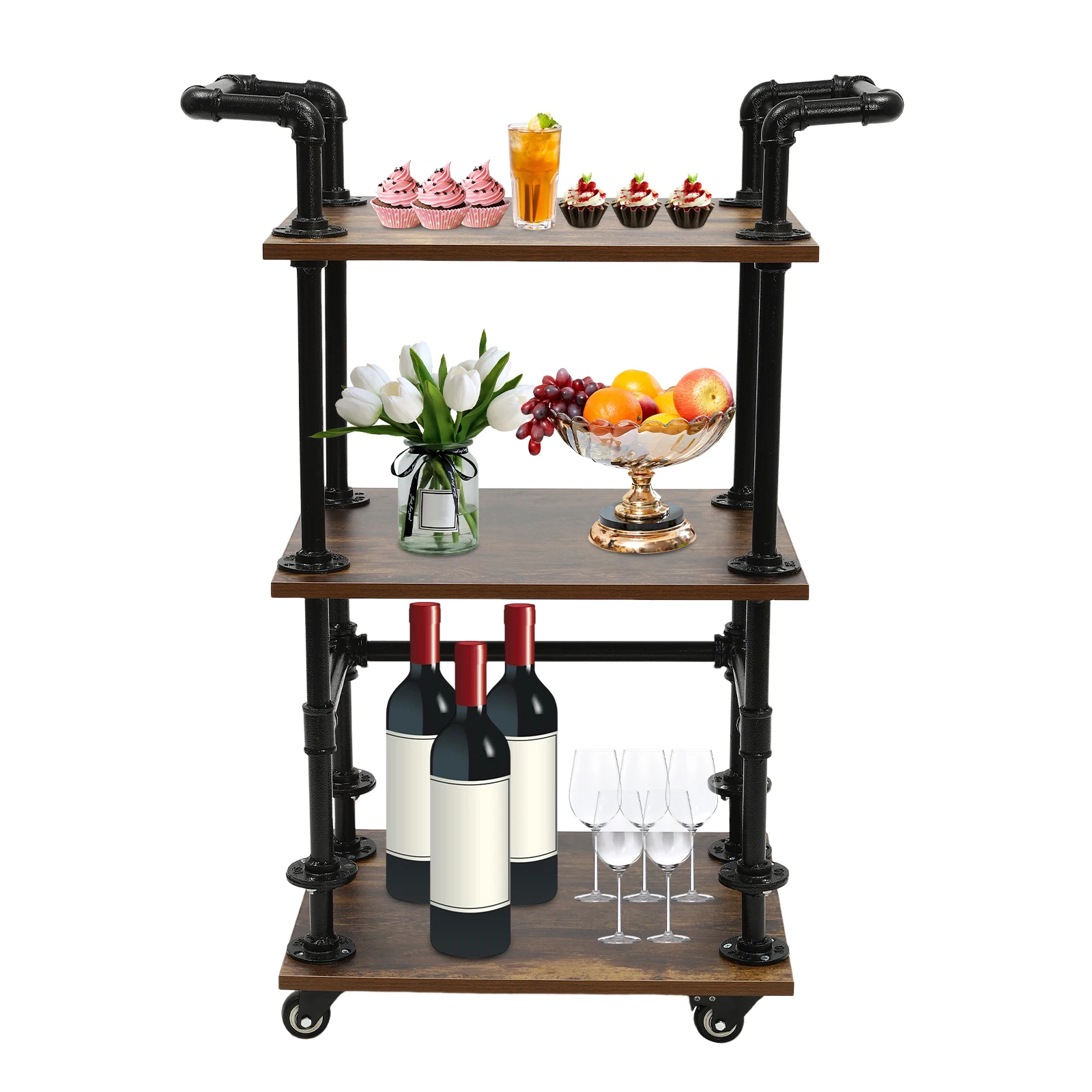 3-Tier Industrial Bar Cart with Wheels, Rolling Serving Cart, Wine Tea Liquor Shelf for Kitchen Home Office
3-Tier Industrial Bar Cart with Wheels, Rolling Serving Cart, Wine Tea Liquor Shelf for Kitchen Home Office