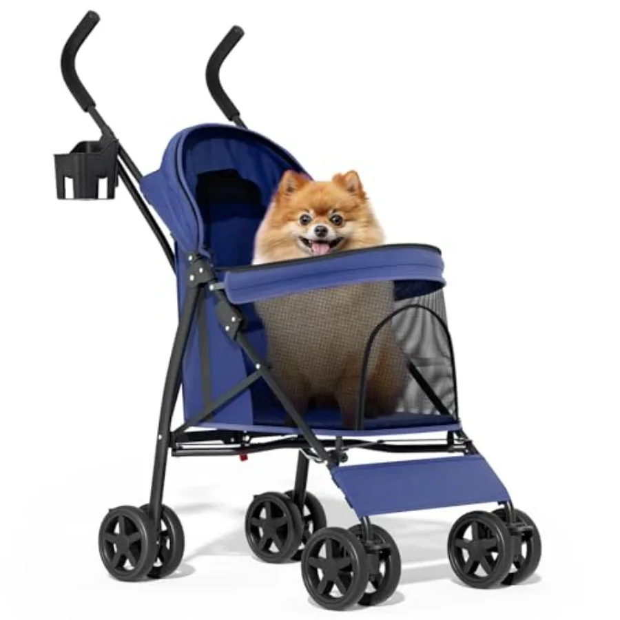 Pet stroller for small/medium pets up to 22 lbs, navy blue nylon with breathable mesh, easy-fold design, includes sun cover, pa
Pet stroller for small/medium pets up to 22 lbs, navy blue nylon with breathable mesh, easy-fold design, includes sun cover, pa