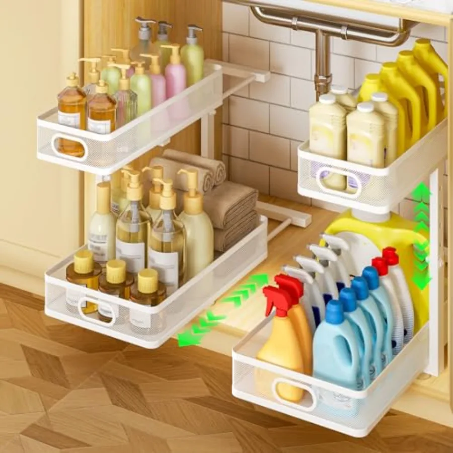 Under Sink Organizer 2-Pack, Metal 2-Tier Pull-Out Cabinet Shelf with Slide-Out Mesh Drawers, Height Adjustable, Space-Saving U
Under Sink Organizer 2-Pack, Metal 2-Tier Pull-Out Cabinet Shelf with Slide-Out Mesh Drawers, Height Adjustable, Space-Saving U