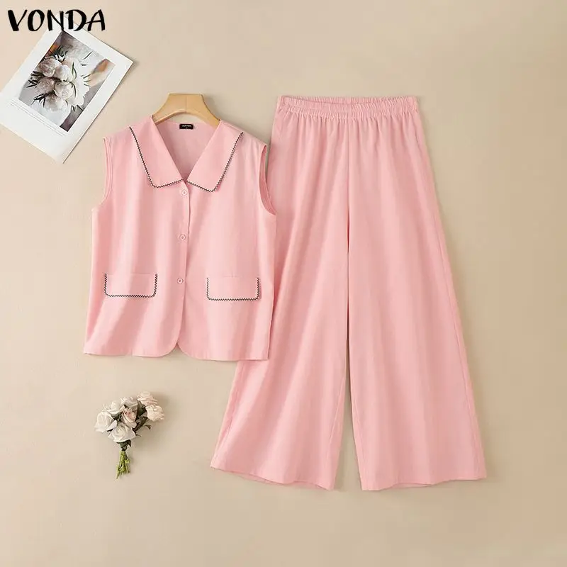Plus Size VONDA Women Sets Solid Cotton Vintage Tops Wide Leg Pants Elastic Waist 2026 Summer Two-piece Outfits Matching Sets
Plus Size VONDA Women Sets Solid Cotton Vintage Tops Wide Leg Pants Elastic Waist 2026 Summer Two-piece Outfits Matching Sets