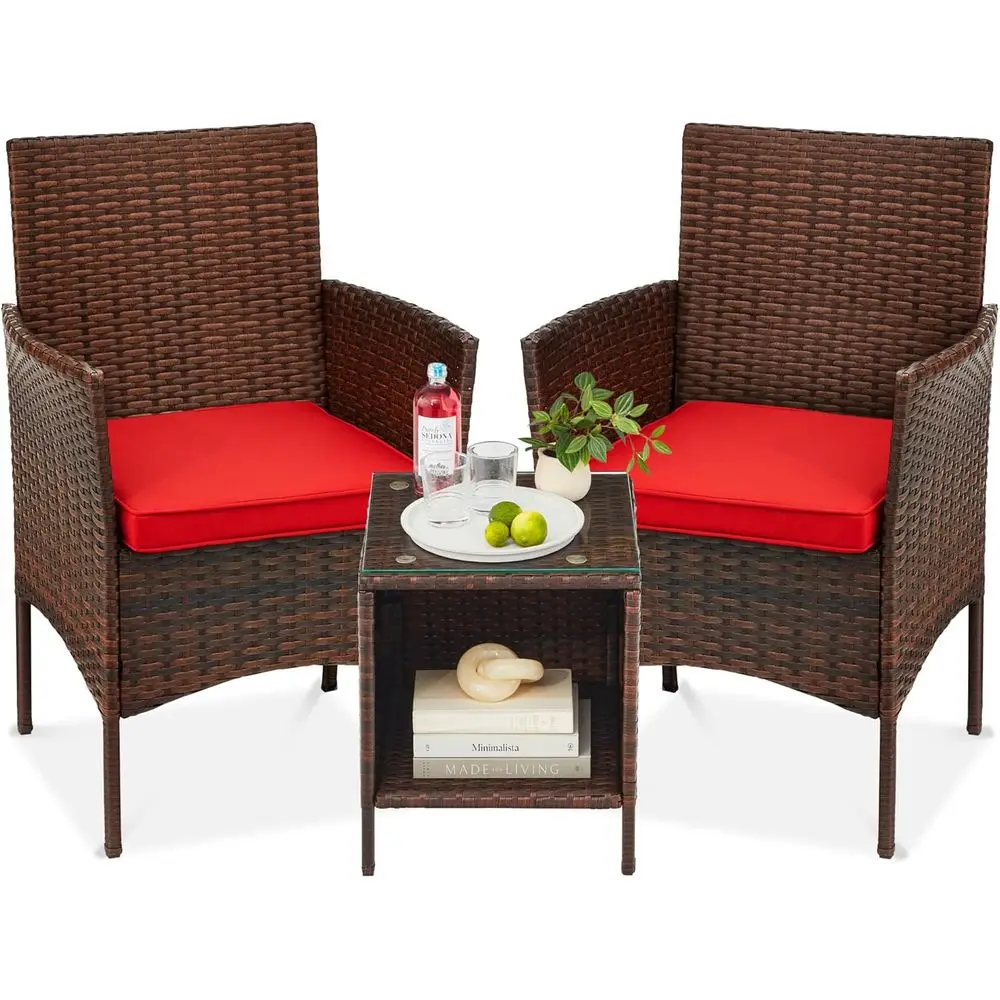 Space-Saving 3-Piece Wicker Bistro Set with Side Table for Outdoor Patio - Brown/Red
Space-Saving 3-Piece Wicker Bistro Set with Side Table for Outdoor Patio - Brown/Red