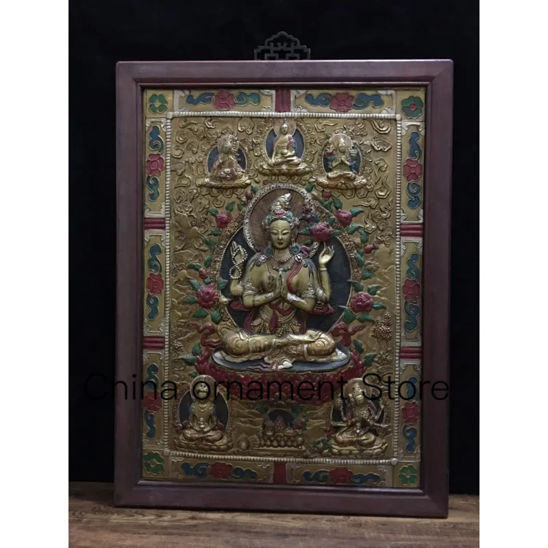 high-quality mahogany framed pure copper relief four arm Guanyin Bodhisattva Thangka
high-quality mahogany framed pure copper relief four arm Guanyin Bodhisattva Thangka