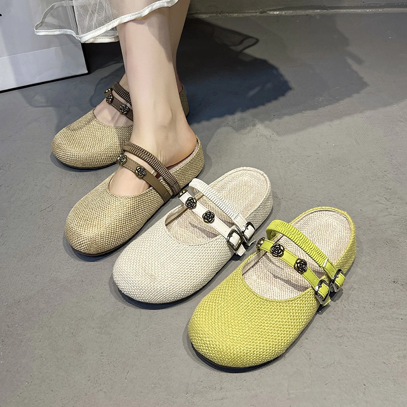 French Retro Style Double Strap Mary Jane Baotou Flat Shoes Women 2026 Sole Comfortable Metal Buckle Woven Half Slippers
French Retro Style Double Strap Mary Jane Baotou Flat Shoes Women 2026 Sole Comfortable Metal Buckle Woven Half Slippers