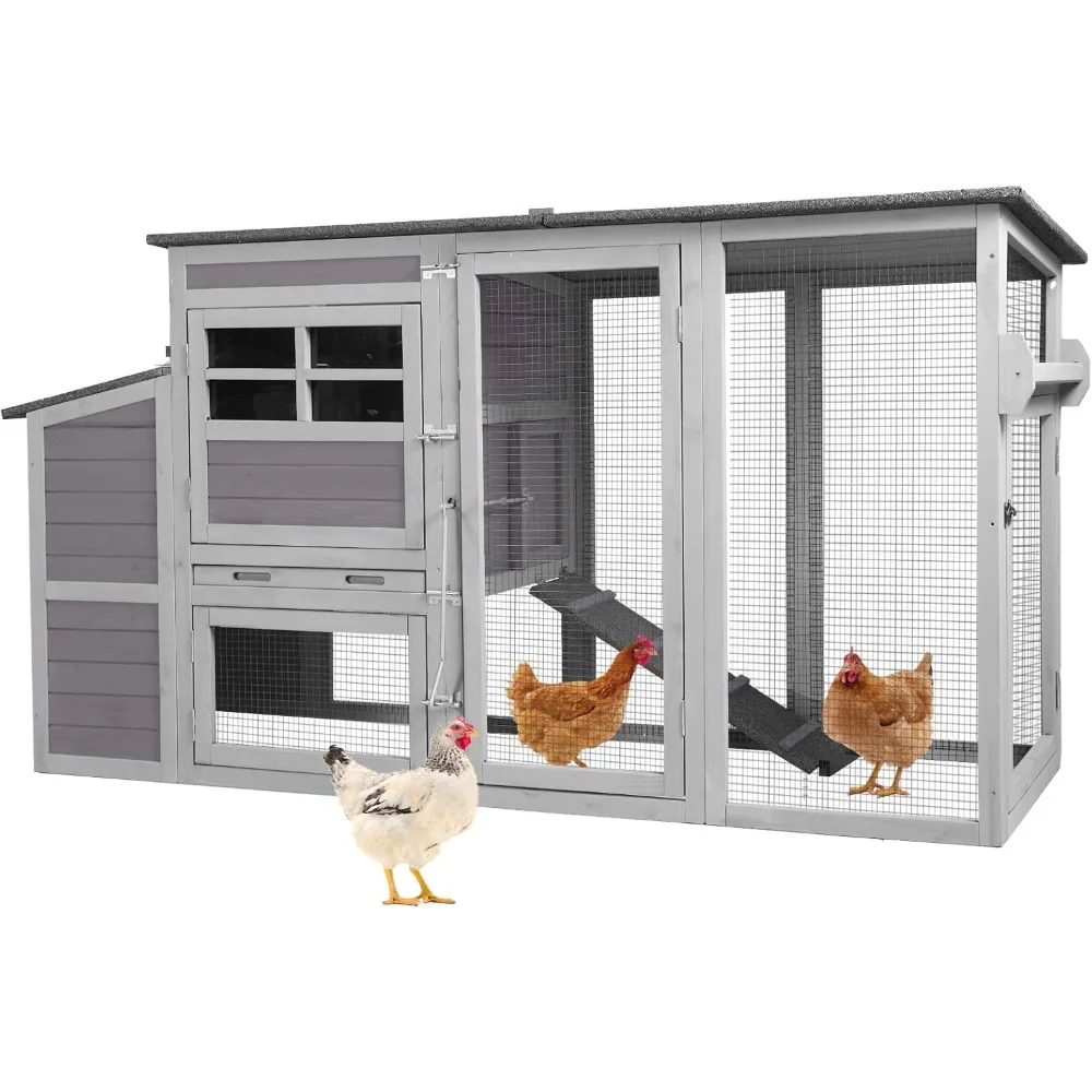 Chicken Coop with Wheels Portable Hen House for 4-6 Chickens with Large Run, Nesting Box, Metal Tray 74.9"
Chicken Coop with Wheels Portable Hen House for 4-6 Chickens with Large Run, Nesting Box, Metal Tray 74.9"