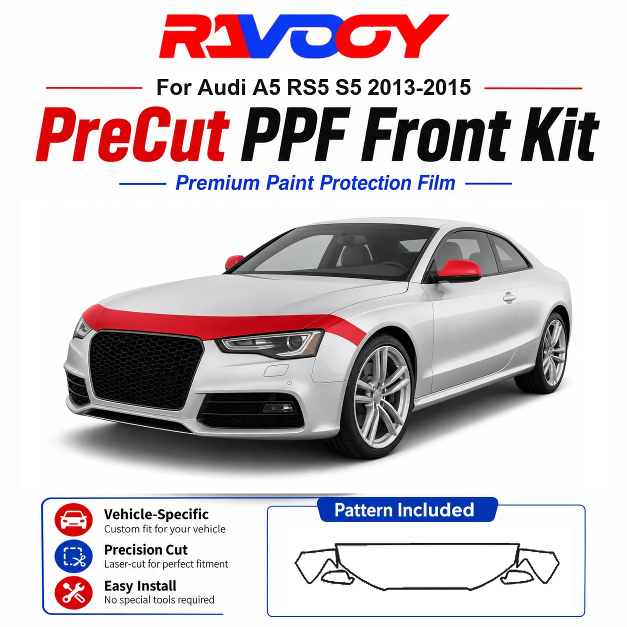 8.5mil TPU Precut PPF Kit For Audi A5 RS5 S5 2013-2015 - Hood, Fenders & Mirror Set - Self-Healing Clear Bra Film
8.5mil TPU Precut PPF Kit For Audi A5 RS5 S5 2013-2015 - Hood, Fenders & Mirror Set - Self-Healing Clear Bra Film