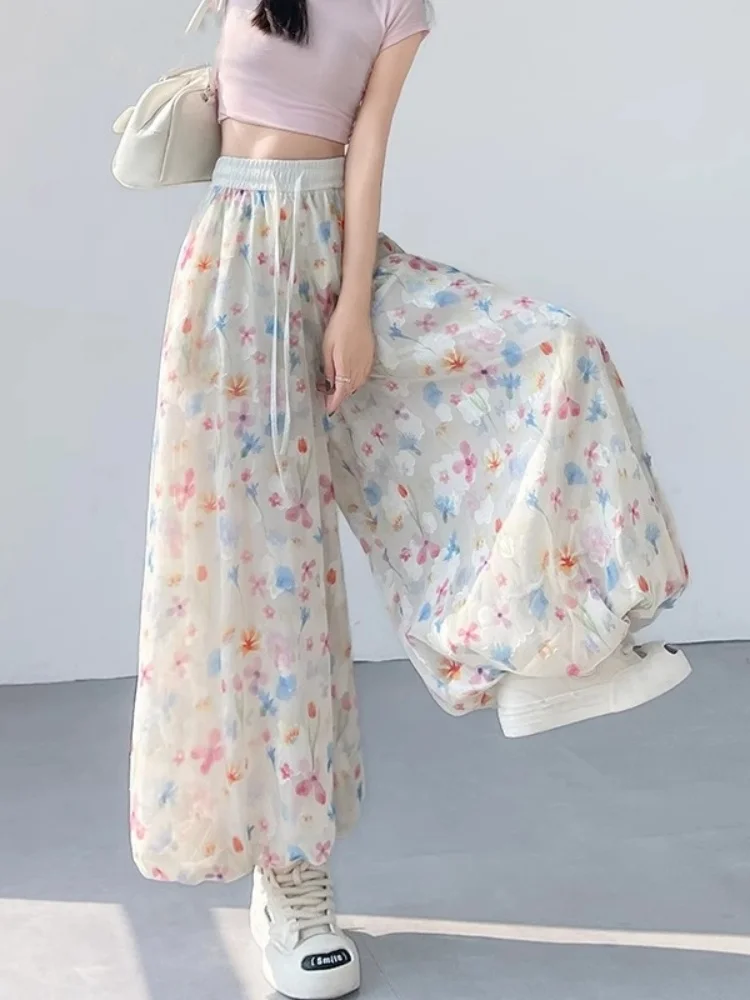 Юбка трапециевидной формы с высокой талией из ледяного шелка, широкие брюки с цветочным принтом, женские летние модные повседневные брюки, корейская версия
Юбка трапециевидной формы с высокой талией из ледяного шелка, широкие брюки с цветочным принтом, женские летние модные повседневные брюки, корейская версия