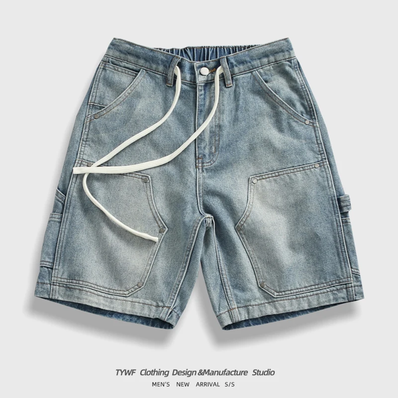 Retro American Loggers Denim Shorts for Men Vintage Blue Patchwork Nail Pocket Loose Straight Five-Point Trendy Casual Jeans
Retro American Loggers Denim Shorts for Men Vintage Blue Patchwork Nail Pocket Loose Straight Five-Point Trendy Casual Jeans