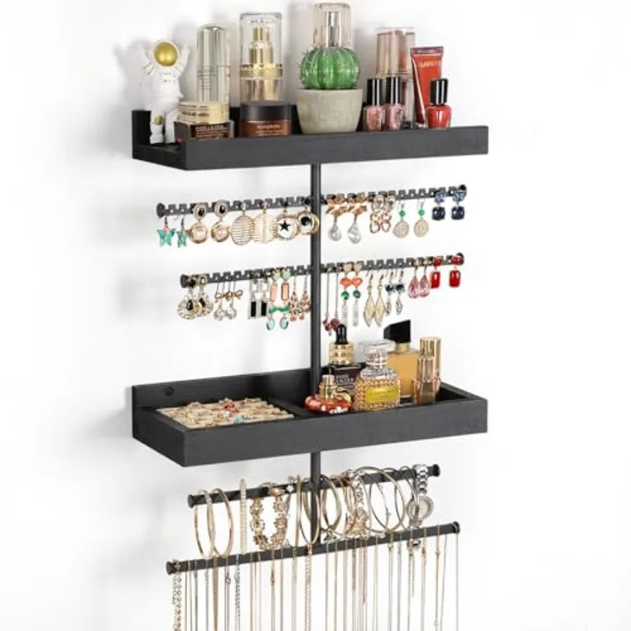 Wall Mounted Jewelry Organizer with 2 Tired Shelves Ring Holder- Jewelry Holder Wall Storage Display for Earrings Necklace Brac
Wall Mounted Jewelry Organizer with 2 Tired Shelves Ring Holder- Jewelry Holder Wall Storage Display for Earrings Necklace Brac