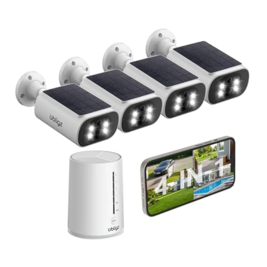 Outdoor solar security cameras kit: 4MP wireless cameras with color night vision, black aluminum alloy housing, no subscription
Outdoor solar security cameras kit: 4MP wireless cameras with color night vision, black aluminum alloy housing, no subscription