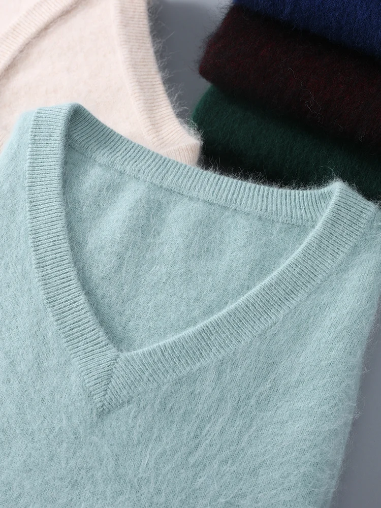 Men's 100% Mink Cashmere V-neck Sweater Pullover Classical Business Casual Long Sleeve Thick Knitwear Clothes Tops Autumn Winter
Men's 100% Mink Cashmere V-neck Sweater Pullover Classical Business Casual Long Sleeve Thick Knitwear Clothes Tops Autumn Winter