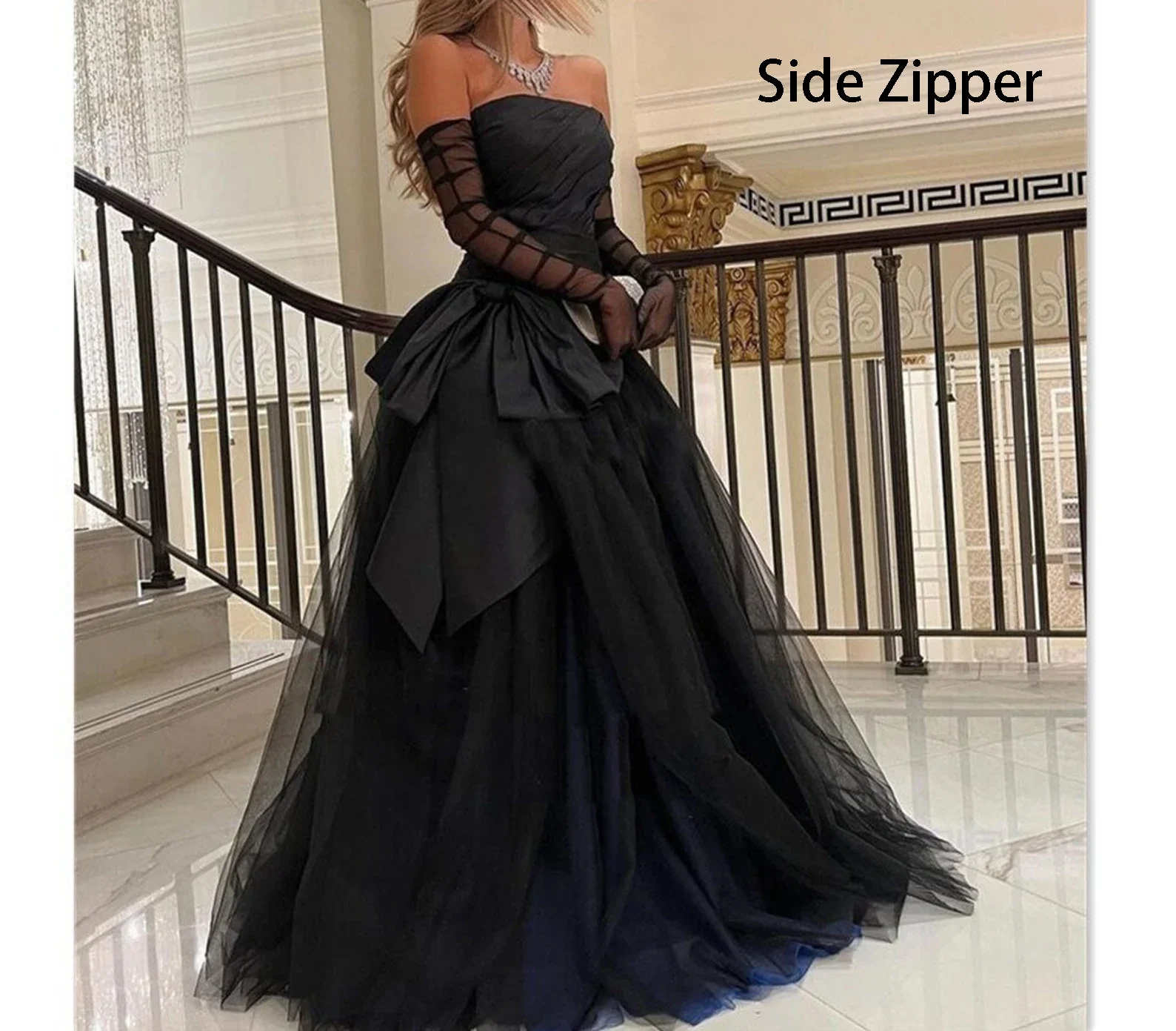 Sexy Black Evening Dresses Saudi Arabia Strapless Side Zipper Sweep Train Prom Dresses Black with Navy Tulle Graduation Dresses
Sexy Black Evening Dresses Saudi Arabia Strapless Side Zipper Sweep Train Prom Dresses Black with Navy Tulle Graduation Dresses