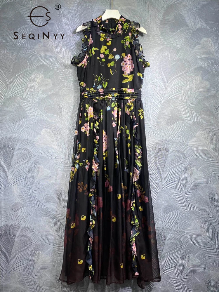 SEQINYY Women's Elegant Long Dress Black Summer Spring New Fashion Design Runway High Street Vintage Flower Ruffles Sleeveless
SEQINYY Women's Elegant Long Dress Black Summer Spring New Fashion Design Runway High Street Vintage Flower Ruffles Sleeveless