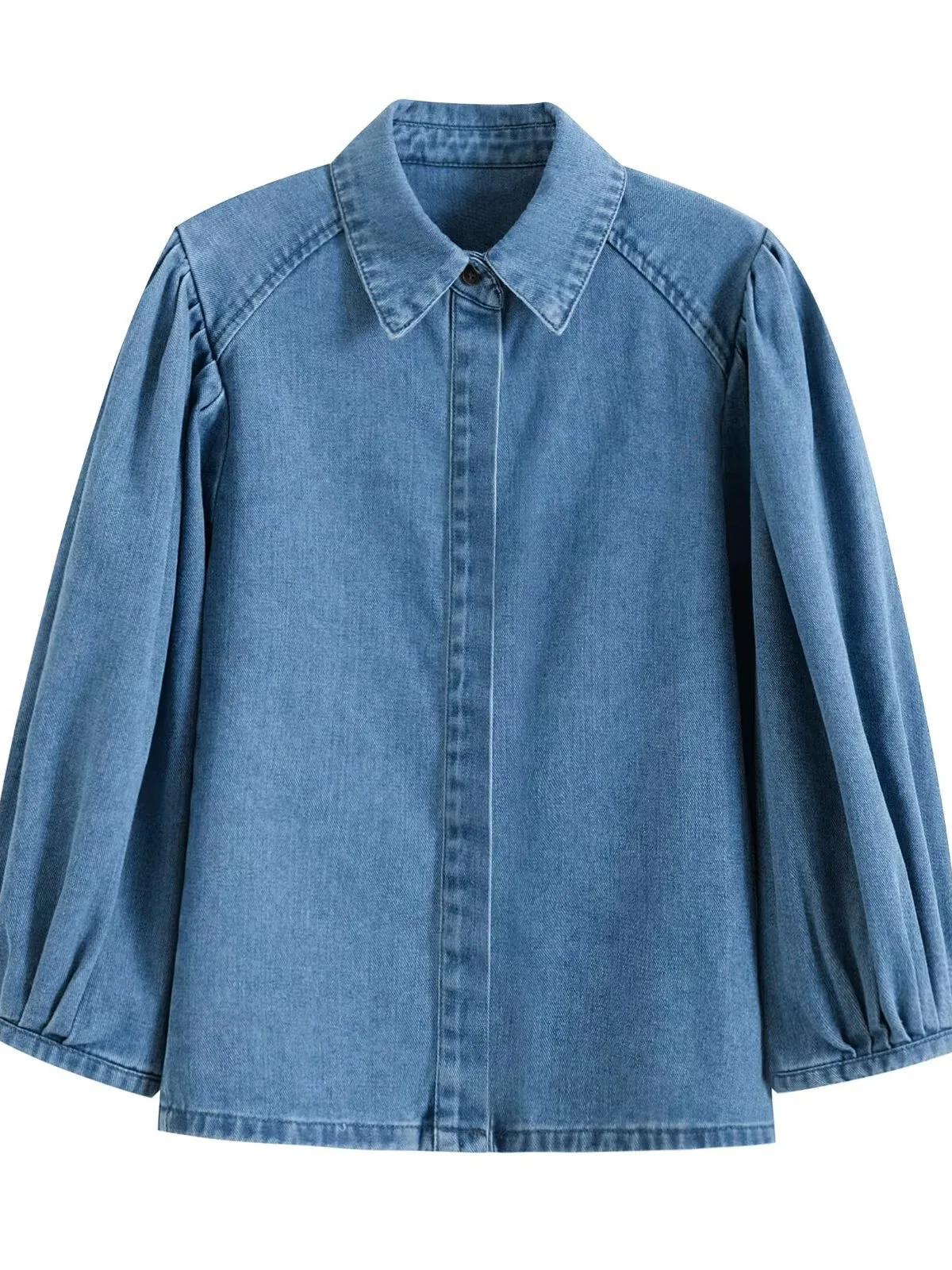 Withered Fashionable Pleated Lapel Concealed Button Denim Shirt Jacket Women's Jacket Woman Clothes Tops
Withered Fashionable Pleated Lapel Concealed Button Denim Shirt Jacket Women's Jacket Woman Clothes Tops