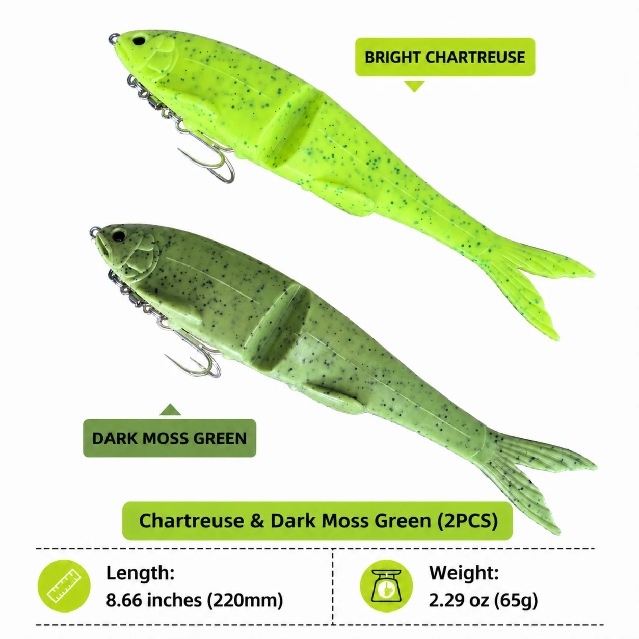 8.66'' Multi-Jointed Swimbait Glide Bait Hard Fishing Lure 2.29oz Sinking Swim Bait with Treble Hooks for Saltwater And Freshwat
8.66'' Multi-Jointed Swimbait Glide Bait Hard Fishing Lure 2.29oz Sinking Swim Bait with Treble Hooks for Saltwater And Freshwat
