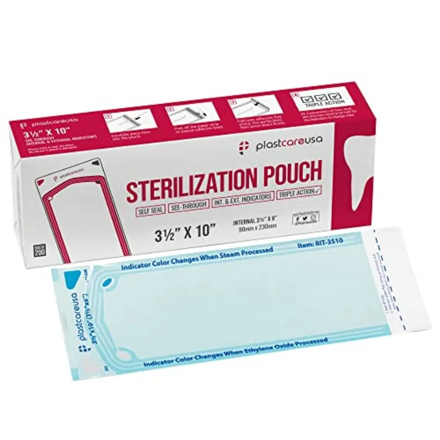 Self Sealing Sterilization Pouches 3.5" x 10" - Latex-Free Color Changing Indicator 5 Boxes of by PlastCare USA
Self Sealing Sterilization Pouches 3.5" x 10" - Latex-Free Color Changing Indicator 5 Boxes of by PlastCare USA