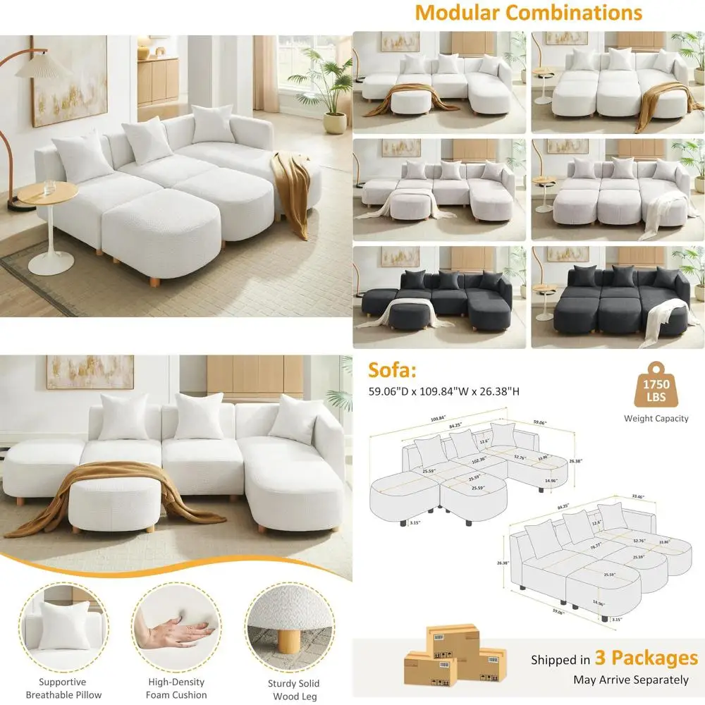 3-Pillow Sectional Sofa, Convertible 5-Seat Cloud Couch with Ottoman, Modern Living & Office Sectional Sofas (White)
3-Pillow Sectional Sofa, Convertible 5-Seat Cloud Couch with Ottoman, Modern Living & Office Sectional Sofas (White)