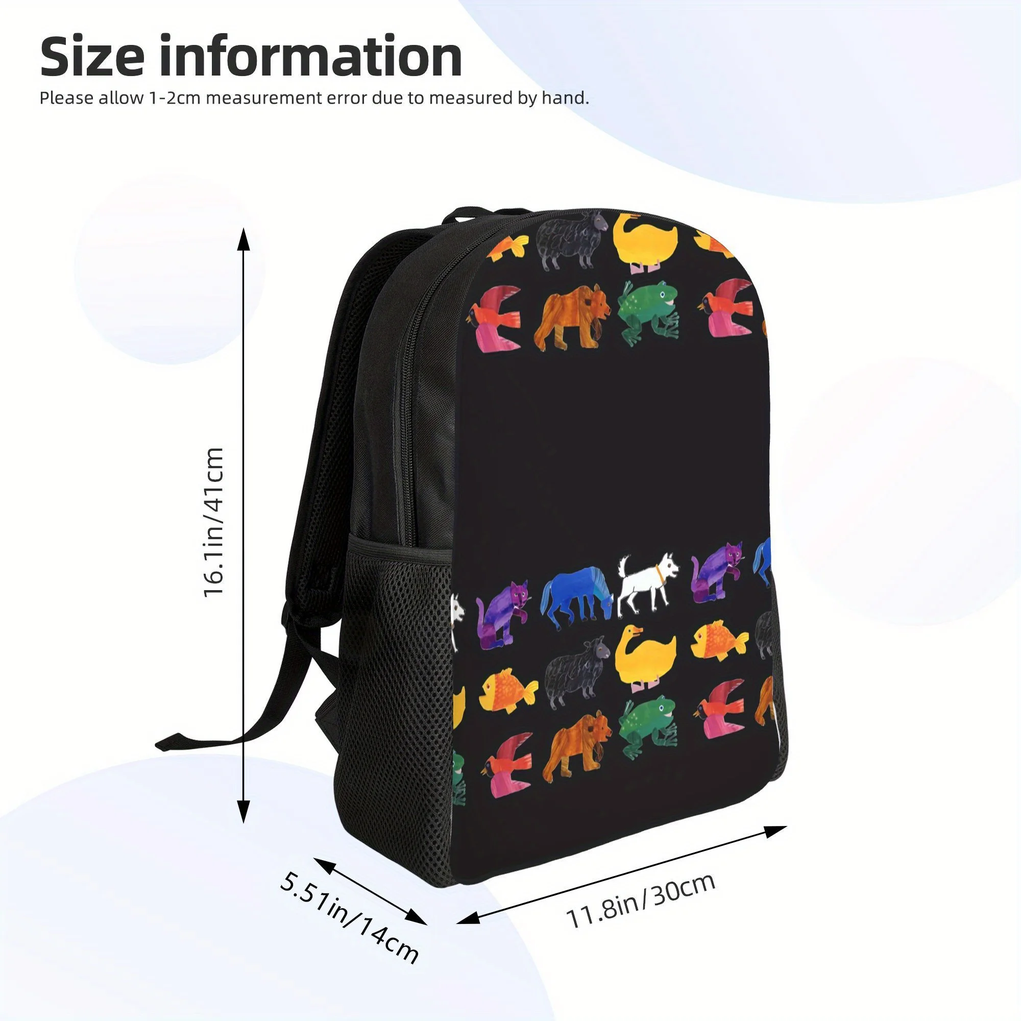 Simple Single Layer Backpack - Eric Carle animal design, black with colorful animal illustrations, lightweight
Simple Single Layer Backpack - Eric Carle animal design, black with colorful animal illustrations, lightweight