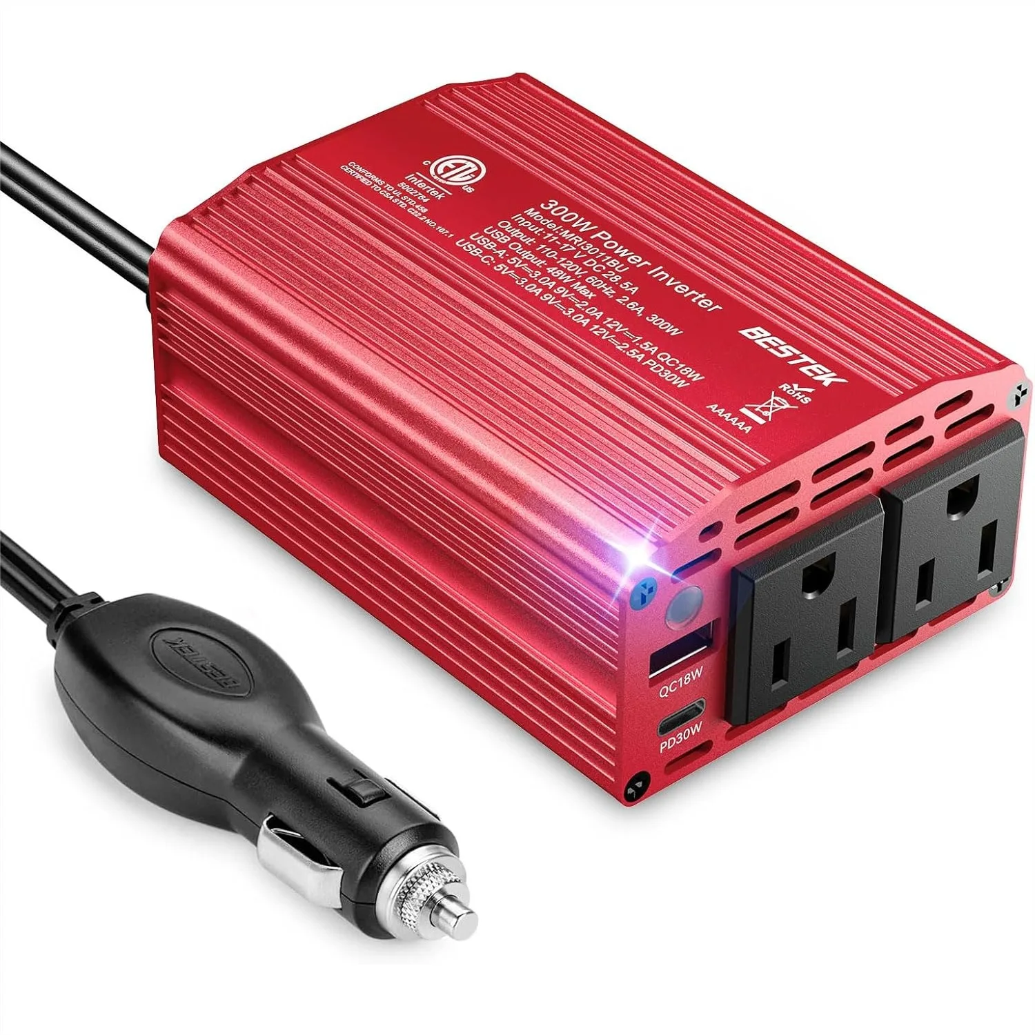 300W Car Power Inverter DC 12V to 110V AC with 30W USB-C & 18W USB-A for Laptop Charging, Road Trip Essentials
300W Car Power Inverter DC 12V to 110V AC with 30W USB-C & 18W USB-A for Laptop Charging, Road Trip Essentials