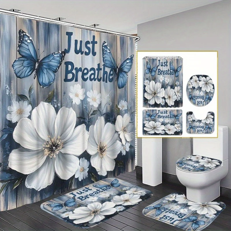 4-компонентное украшение для ванной комнаты с синим деревом и белым цветком-бабочкой, включая коврик для ванной, U-образный коврик, сиденье для унитаза
4-компонентное украшение для ванной комнаты с синим деревом и белым цветком-бабочкой, включая коврик для ванной, U-образный коврик, сиденье для унитаза