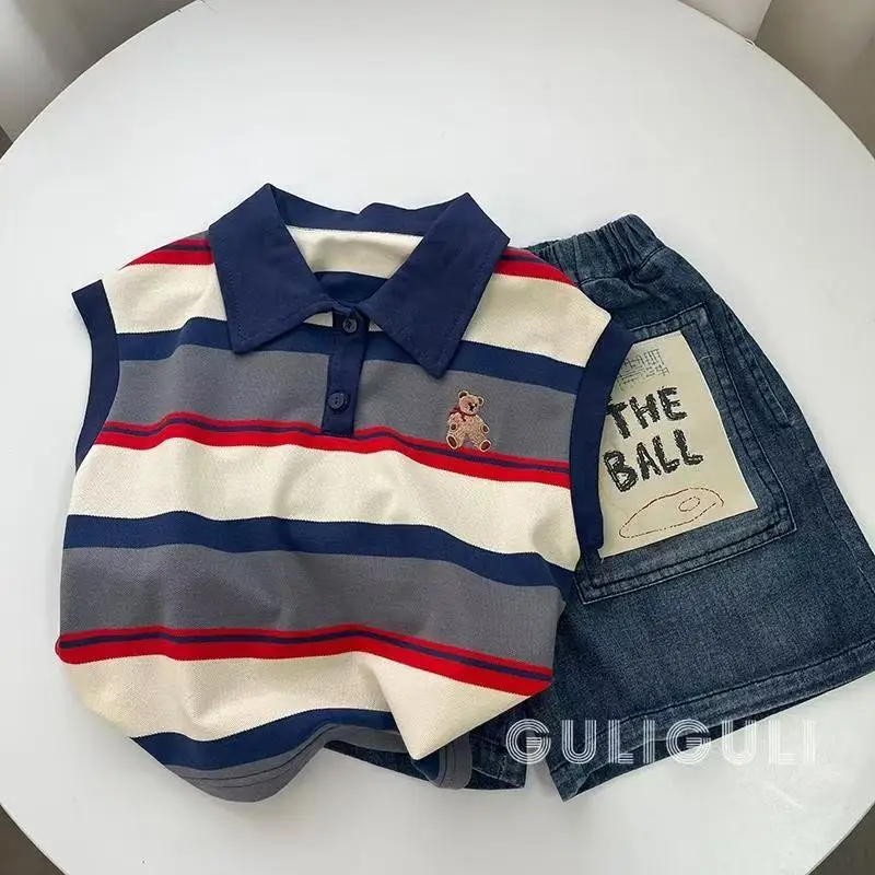 Boys Set Summer 2026 Korean Version Sleeveless Outerwear Cool Children's POLO Shirt and Denim Shorts Baby Set Two-piece
Boys Set Summer 2026 Korean Version Sleeveless Outerwear Cool Children's POLO Shirt and Denim Shorts Baby Set Two-piece