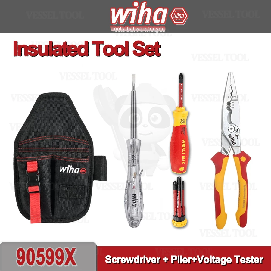 Wiha 4PCS Insulated Tool Set 1000V VDE (Screwdriver + Plier+Voltage Tester) with Tool Bag 90599X
Wiha 4PCS Insulated Tool Set 1000V VDE (Screwdriver + Plier+Voltage Tester) with Tool Bag 90599X