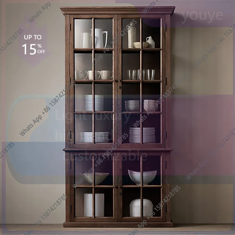 grE Rt American Rural Solid Wood Bookcase French Retro Wine Cabinet Dining Side Cabinet Small Apartment Glass Door Storage Custo
grE Rt American Rural Solid Wood Bookcase French Retro Wine Cabinet Dining Side Cabinet Small Apartment Glass Door Storage Custo