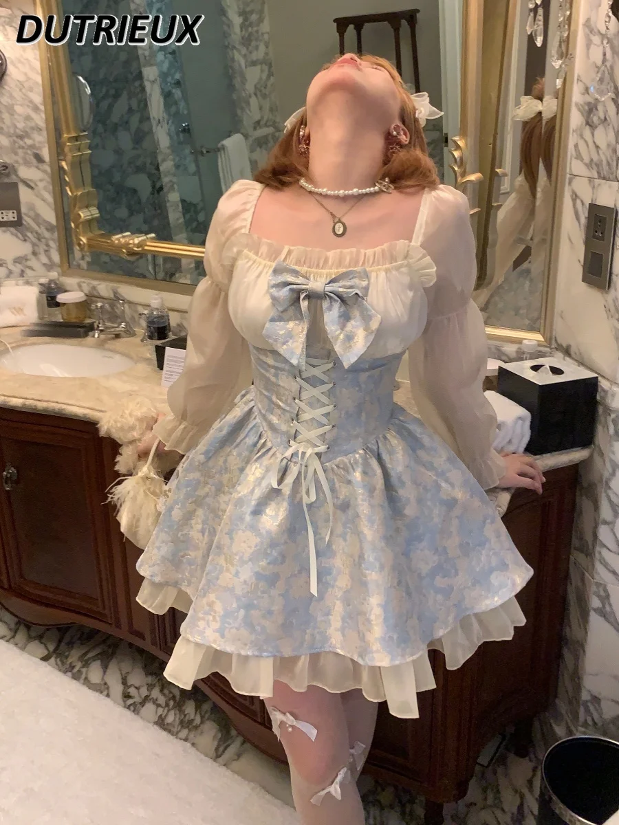 Sweet Girl Bubble Long Sleeve Square Collar Princess Dress Spring and Summer New Bow Stitching Tied Waist Trimming Short Dresses
Sweet Girl Bubble Long Sleeve Square Collar Princess Dress Spring and Summer New Bow Stitching Tied Waist Trimming Short Dresses