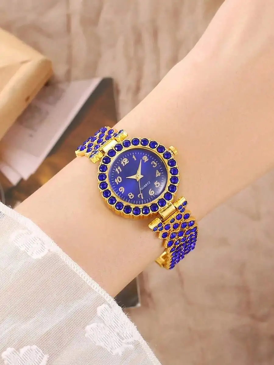 Luxury Blue Crystal Inlaid Alloy Womens Quartz Wristwatch With Bracelet Band
Luxury Blue Crystal Inlaid Alloy Womens Quartz Wristwatch With Bracelet Band