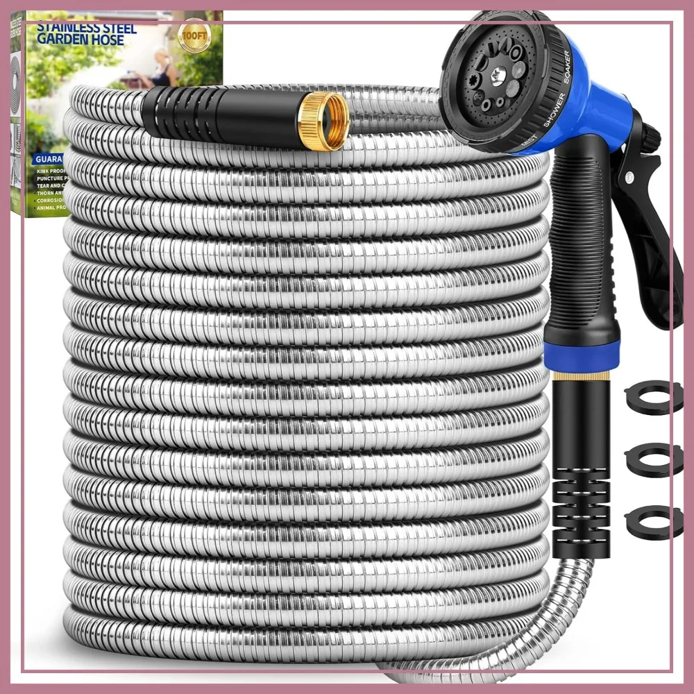 Flexible Stainless Steel Garden Hose 100ft with 10-Function Nozzle, Kink-Free & Leak-Proof Heavy Duty for Yard, Lawn, Car Wash
Flexible Stainless Steel Garden Hose 100ft with 10-Function Nozzle, Kink-Free & Leak-Proof Heavy Duty for Yard, Lawn, Car Wash