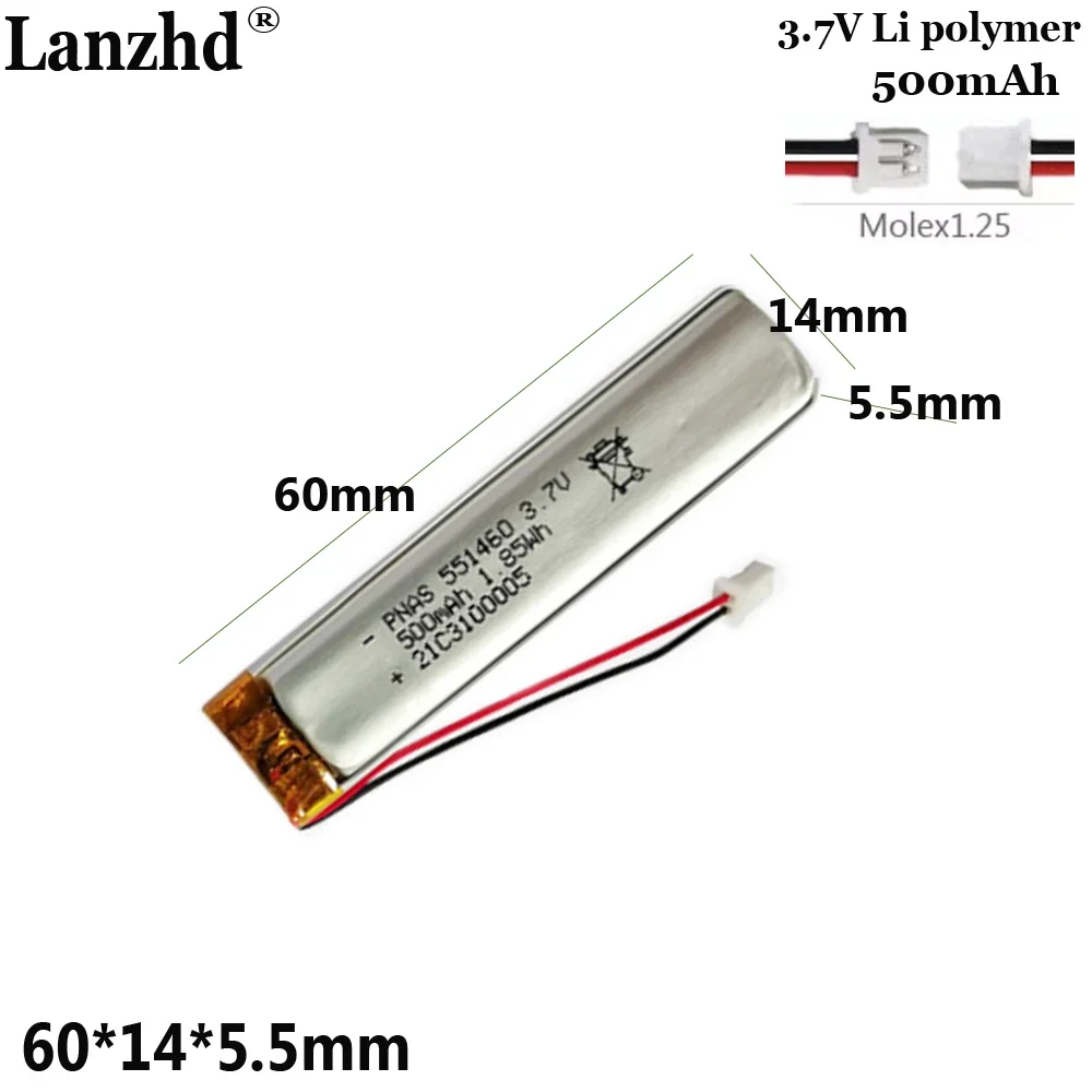 3.7V Soft-pack battery For long strip eye-shaping pen reading pen remote control polymer lithium battery 551460 500mAh
3.7V Soft-pack battery For long strip eye-shaping pen reading pen remote control polymer lithium battery 551460 500mAh