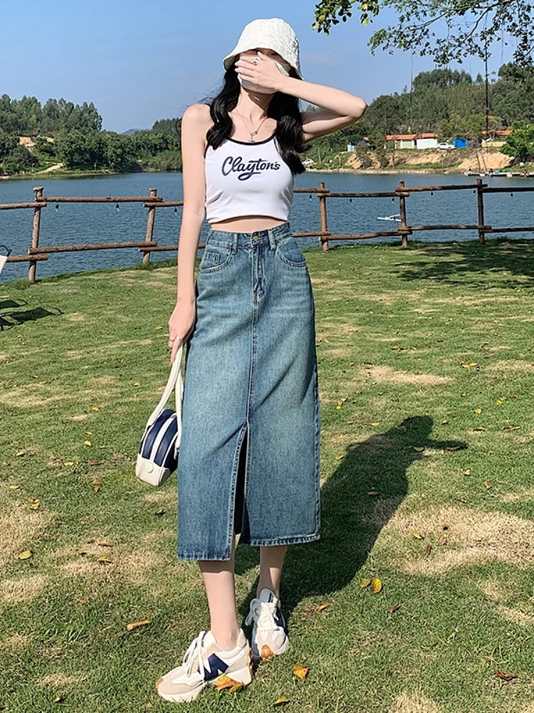 Джинсовая юбка с высокой талией и разрезом, женская весна 2024, новый дизайн, юбка трапециевидной формы средней длины, закрывающая бедра, универсальная деталь
Джинсовая юбка с высокой талией и разрезом, женская весна 2024, новый дизайн, юбка трапециевидной формы средней длины, закрывающая бедра, универсальная деталь