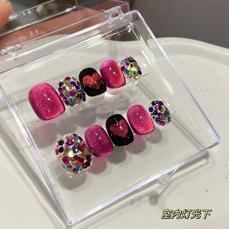 10pcs Mixed Color Square Short Press-On Nails with Glossy Finish Heart Patterned Dragon Fruit Crystal Cat Eyes Design Fake Nails
10pcs Mixed Color Square Short Press-On Nails with Glossy Finish Heart Patterned Dragon Fruit Crystal Cat Eyes Design Fake Nails