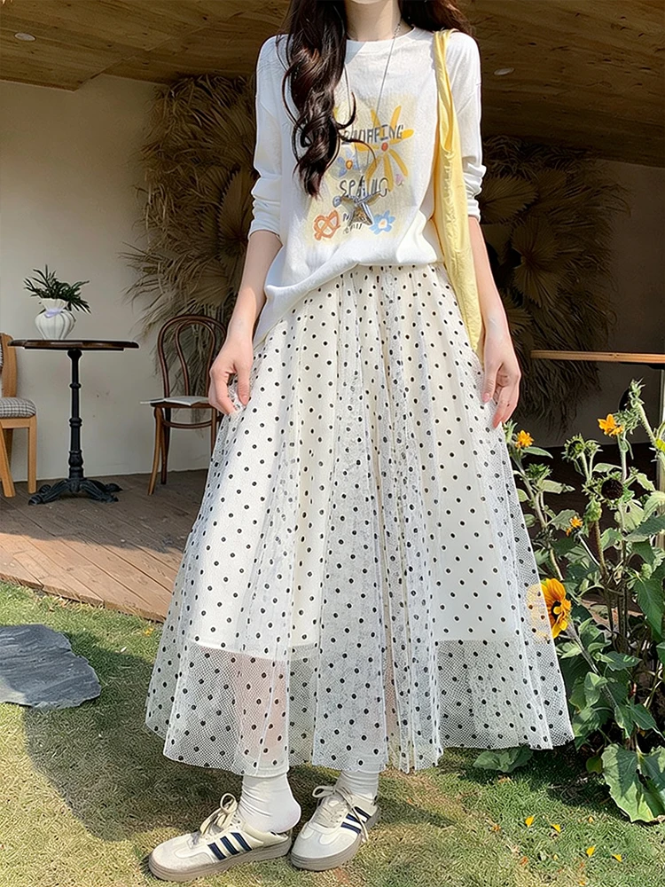 Summer New High Waist Midi Skirt Women's Polka Dot Mesh Gown Draping Beautiful Large Swing Skirt Commute Style Embroidered
Summer New High Waist Midi Skirt Women's Polka Dot Mesh Gown Draping Beautiful Large Swing Skirt Commute Style Embroidered