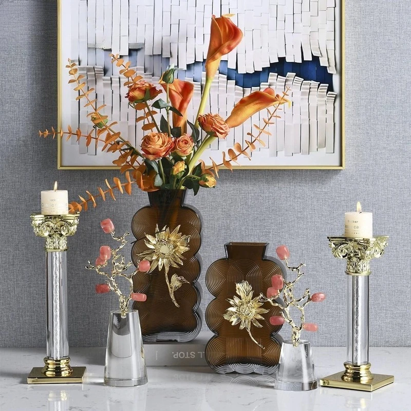 Light luxury amber enamel colored glass vase candlestick natural spar ornament model room living room high-end decoration
Light luxury amber enamel colored glass vase candlestick natural spar ornament model room living room high-end decoration