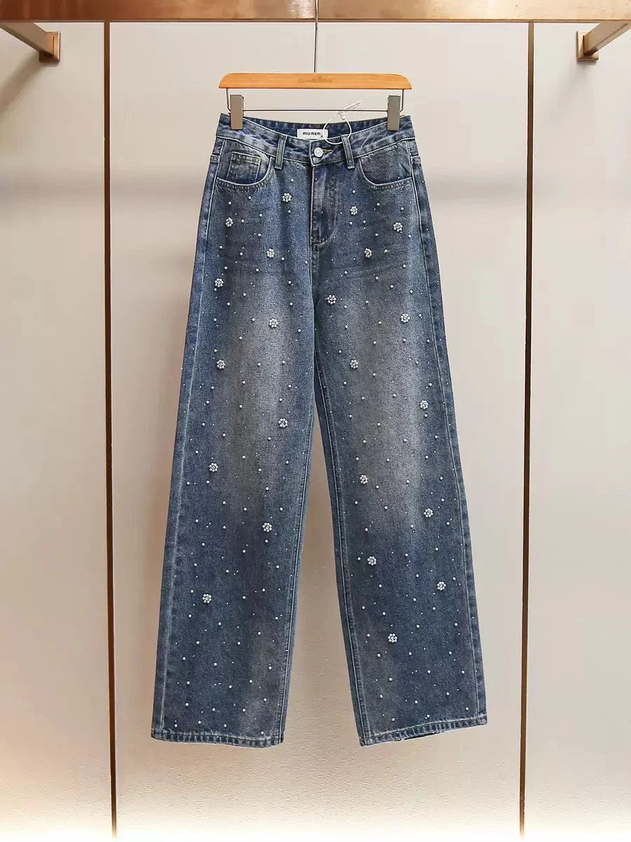 Heavy Embellied Casual Women's Jeans Wide Leg Pants Blue Denim High Waist Loose Fit Four Seasons High Faion Ladies' Wear
Heavy Embellied Casual Women's Jeans Wide Leg Pants Blue Denim High Waist Loose Fit Four Seasons High Faion Ladies' Wear