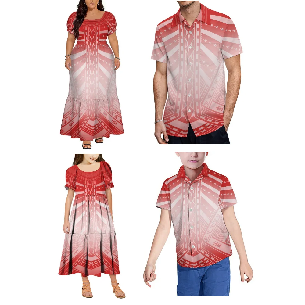 Summer Polynesian Samoan Women'S Short-Sleeved High-Waisted Dress And Men'S Shirt Set For Tonga Fiji Ethnic Family Attire
Summer Polynesian Samoan Women'S Short-Sleeved High-Waisted Dress And Men'S Shirt Set For Tonga Fiji Ethnic Family Attire