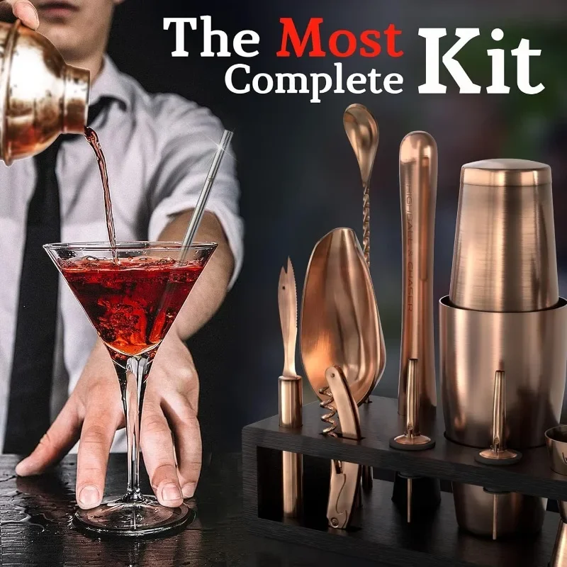 Chaser Bartender Kit with Black Bamboo Stand Beautiful Cocktail Shaker Set and Bar Tools Stainless Steel Boston
Chaser Bartender Kit with Black Bamboo Stand Beautiful Cocktail Shaker Set and Bar Tools Stainless Steel Boston