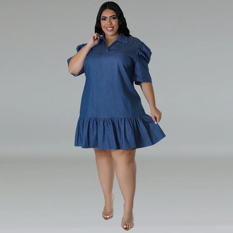 Women's Euro-American Style Fashion Plus Size Loose Figure-Flattering Denim Dress Spring Summer Short Sleeve Ruffle Mini Dress
Women's Euro-American Style Fashion Plus Size Loose Figure-Flattering Denim Dress Spring Summer Short Sleeve Ruffle Mini Dress