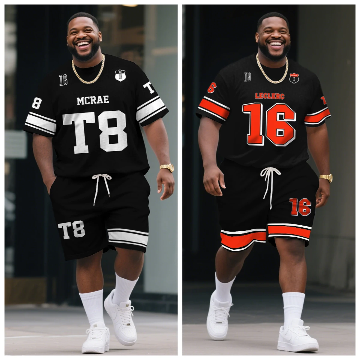 S-9XL Big & Tall Striped Cuff Custom Name Number Print Tee & Shorts 2Pcs Sports Outfit
S-9XL Big & Tall Striped Cuff Custom Name Number Print Tee & Shorts 2Pcs Sports Outfit