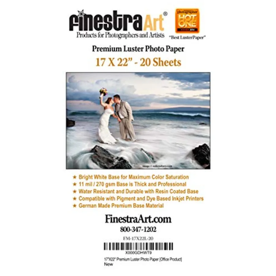 17" X 22" Premium Luster Inkjet Photo Paper - 20 Sheets
17" X 22" Premium Luster Inkjet Photo Paper - 20 Sheets