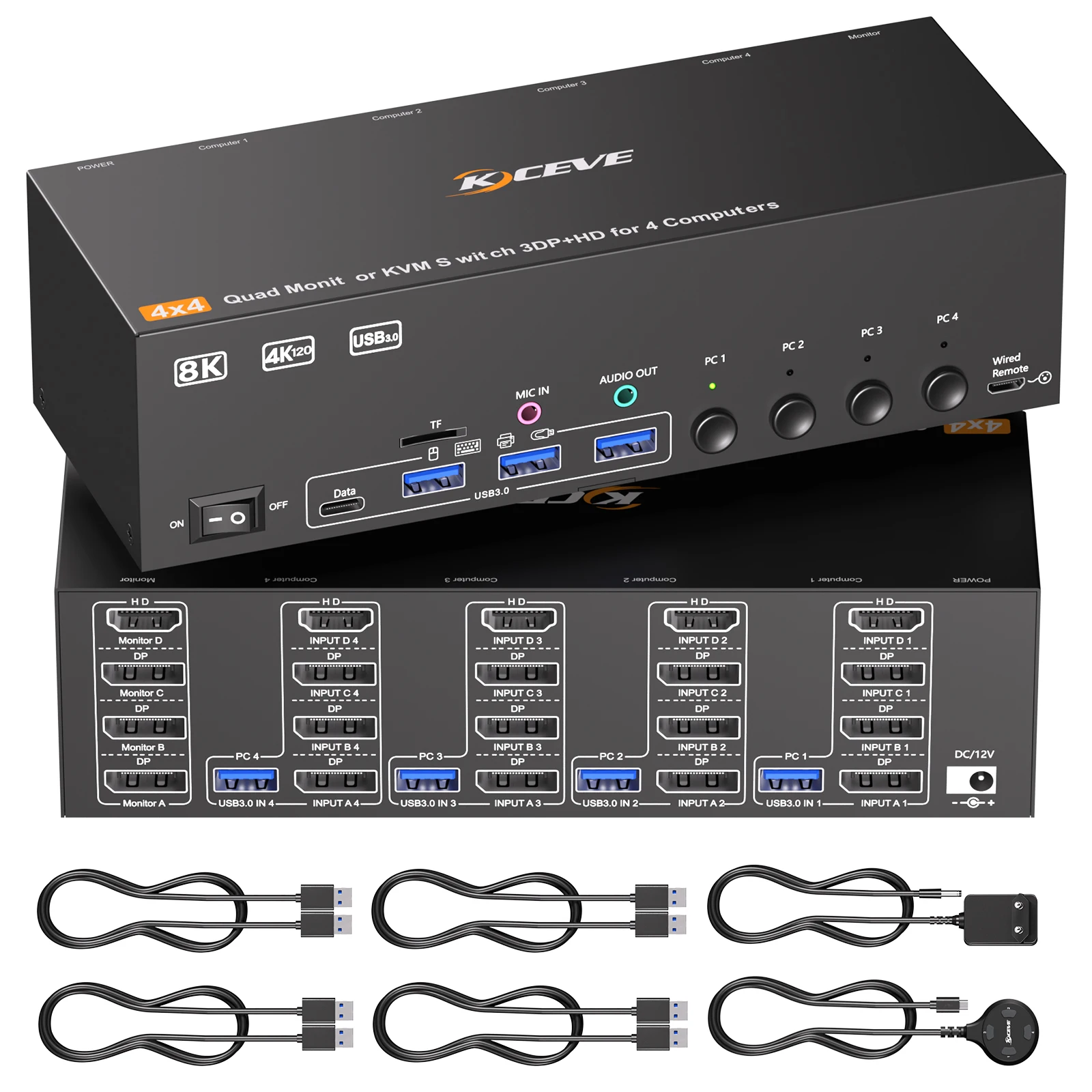 8K USB 3.0 KVM Switch 4/3/2 Monitors 4 Computers HDMI DP,Quad/Triple/Dual Monitor KVM Switch with 4 USB Ports for Keyboard Mouse
8K USB 3.0 KVM Switch 4/3/2 Monitors 4 Computers HDMI DP,Quad/Triple/Dual Monitor KVM Switch with 4 USB Ports for Keyboard Mouse