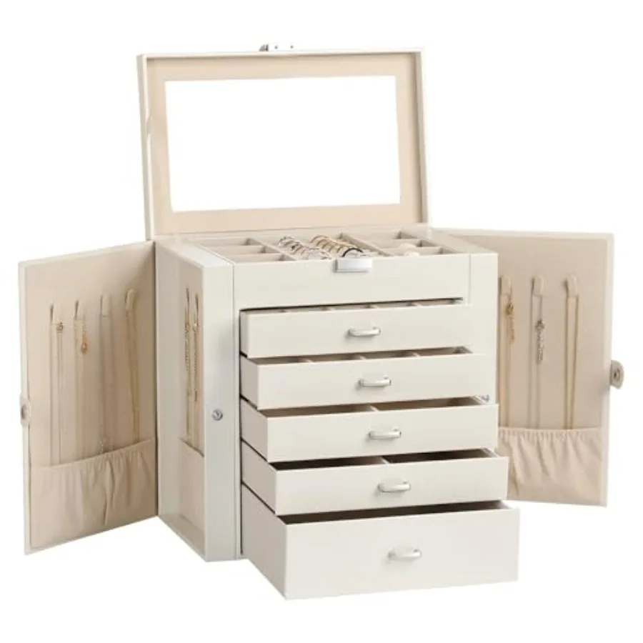 Large Jewelry Box6-Tier PU Leather Jewelry Organizer Multi-functional Storage Case with Mirror Accessories Holder with 5 Drawer
Large Jewelry Box6-Tier PU Leather Jewelry Organizer Multi-functional Storage Case with Mirror Accessories Holder with 5 Drawer