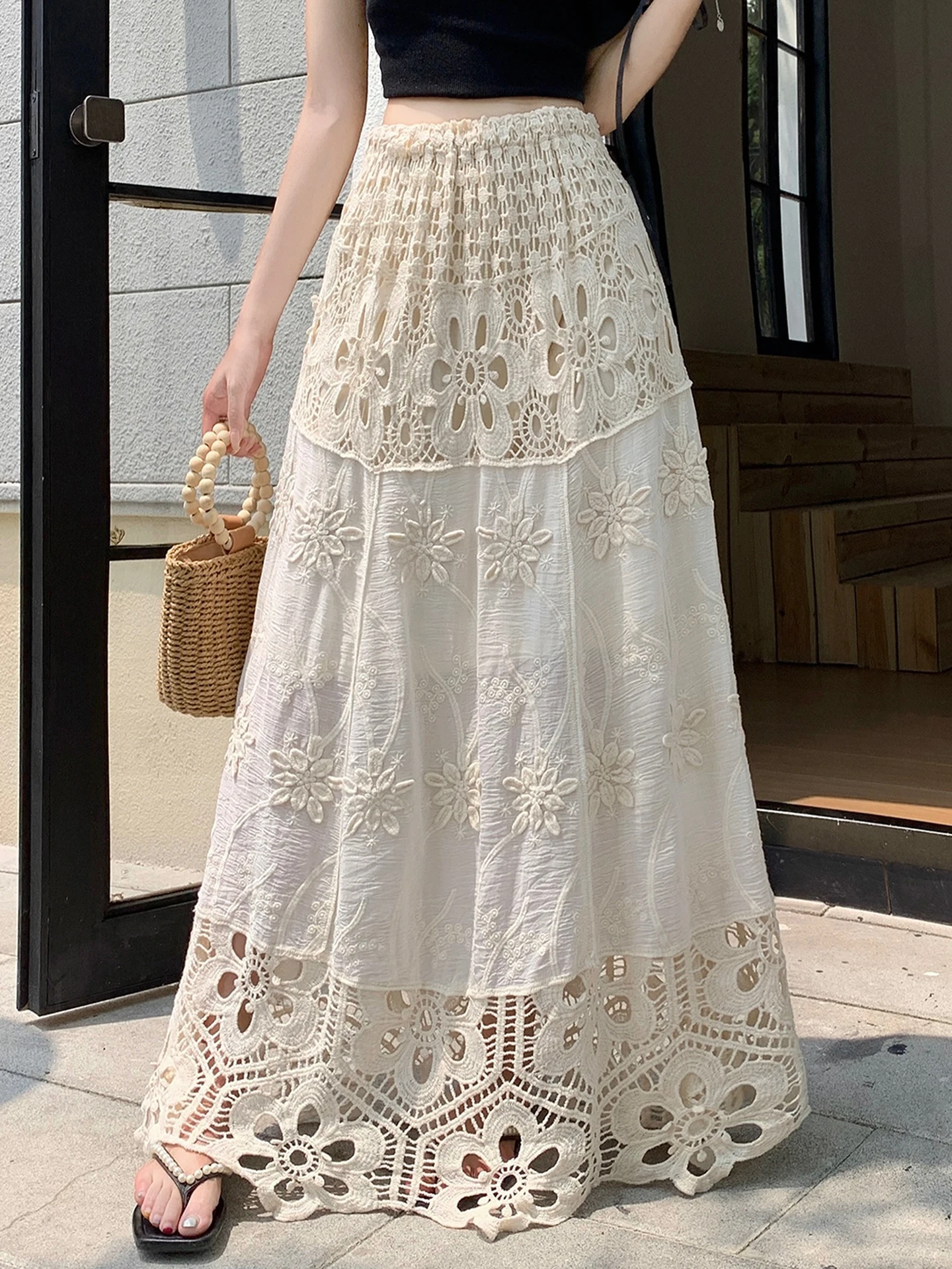 Lace Hollow out Embroidery High Waist A-Line Long Skirt Women's Fashion Spring Summer New Style Comfortable Soft Korean Style
Lace Hollow out Embroidery High Waist A-Line Long Skirt Women's Fashion Spring Summer New Style Comfortable Soft Korean Style