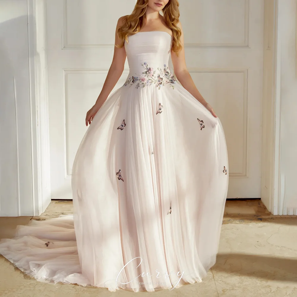 Curvy Romantic Garden Vestido De Novia Wedding Dresses for Women Strapless Butterfly Applique Tulle A-Line Customized 2026
Curvy Romantic Garden Vestido De Novia Wedding Dresses for Women Strapless Butterfly Applique Tulle A-Line Customized 2026