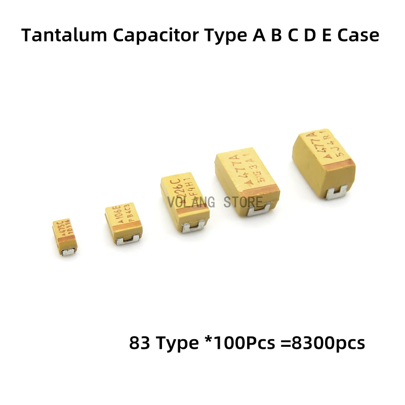 83*100pcs Tantalum Capacitor All Series Type A B C D E Case 6.3V 10V 16V 25V 35V 50V 0.1UF 2.2UF 4.7UF 10UF 106T 227A 336C 475V
83*100pcs Tantalum Capacitor All Series Type A B C D E Case 6.3V 10V 16V 25V 35V 50V 0.1UF 2.2UF 4.7UF 10UF 106T 227A 336C 475V