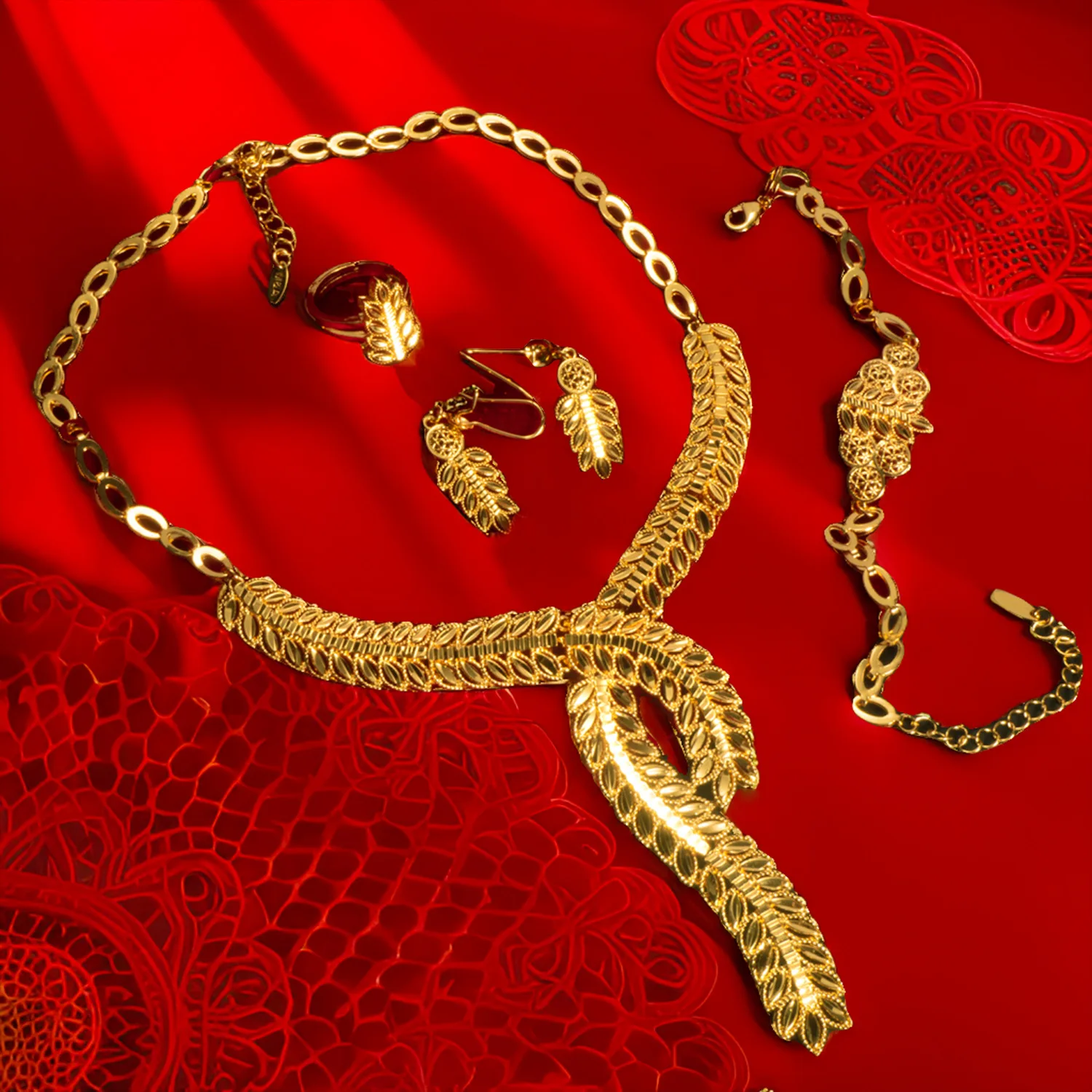 9999 Gold Jewelry Set - Necklace, Earrings, Ring, Bracelet Set (Four Pieces) - Bracelet
9999 Gold Jewelry Set - Necklace, Earrings, Ring, Bracelet Set (Four Pieces) - Bracelet